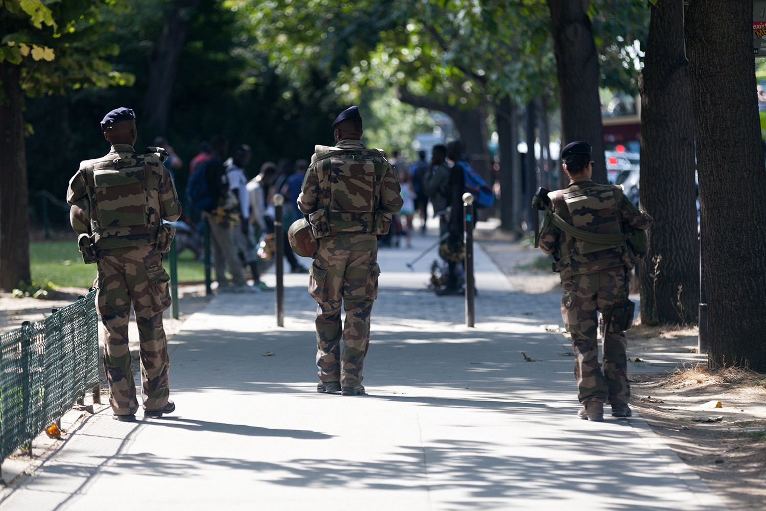 French soldiers patrolling near the Eiffel Tower